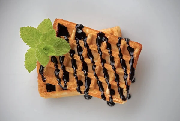 Mint Chocolate Ingredients Belgian Waffle Biscuit Waffle — стоковое фото