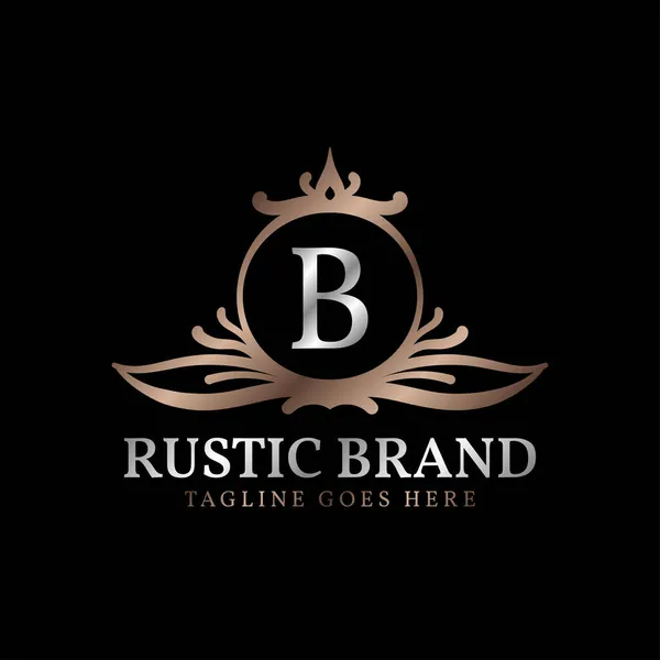 Insigne Rustique Luxueux Logo Crête Lettre Pour Les Soins Beauté — Image vectorielle