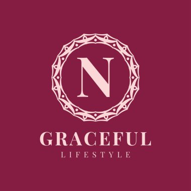 N harfi. Lüks kadın dairesi vektör logosu tasarımı.