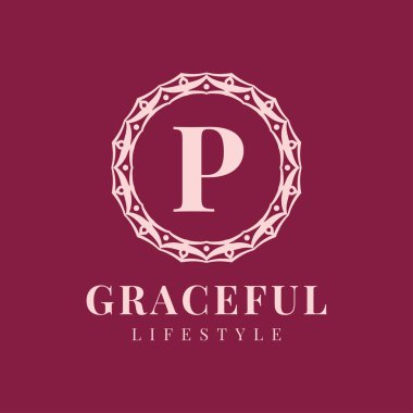 P harfi. Lüks kadın dairesi vektör logosu tasarımı.