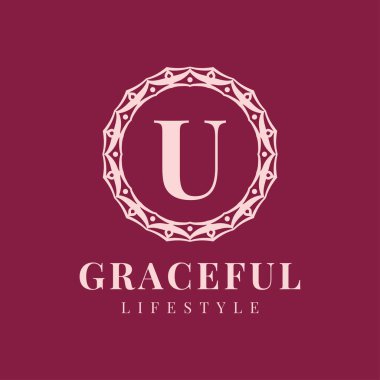 U harfi. Lüks kadın dairesi vektör logosu tasarımı.