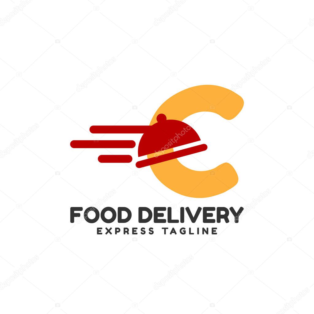 Letter C express food delivery vector initial logo design