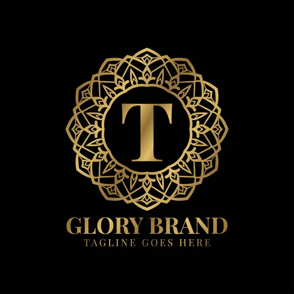 Letra Glória Mandala Vintage Dourado Cor Luxo Vetor Logotipo Design —  Vetores de Stock
