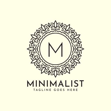 M harfi minimalist organik daire mandala ana hatlı vektör logosu tasarımı