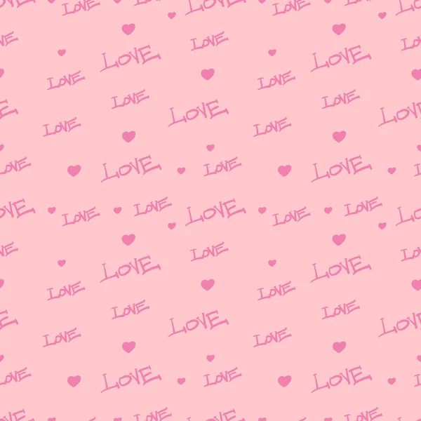 Fundo Sem Costura Romântico Amor Doodle Texto Forma Coração — Vetor de Stock