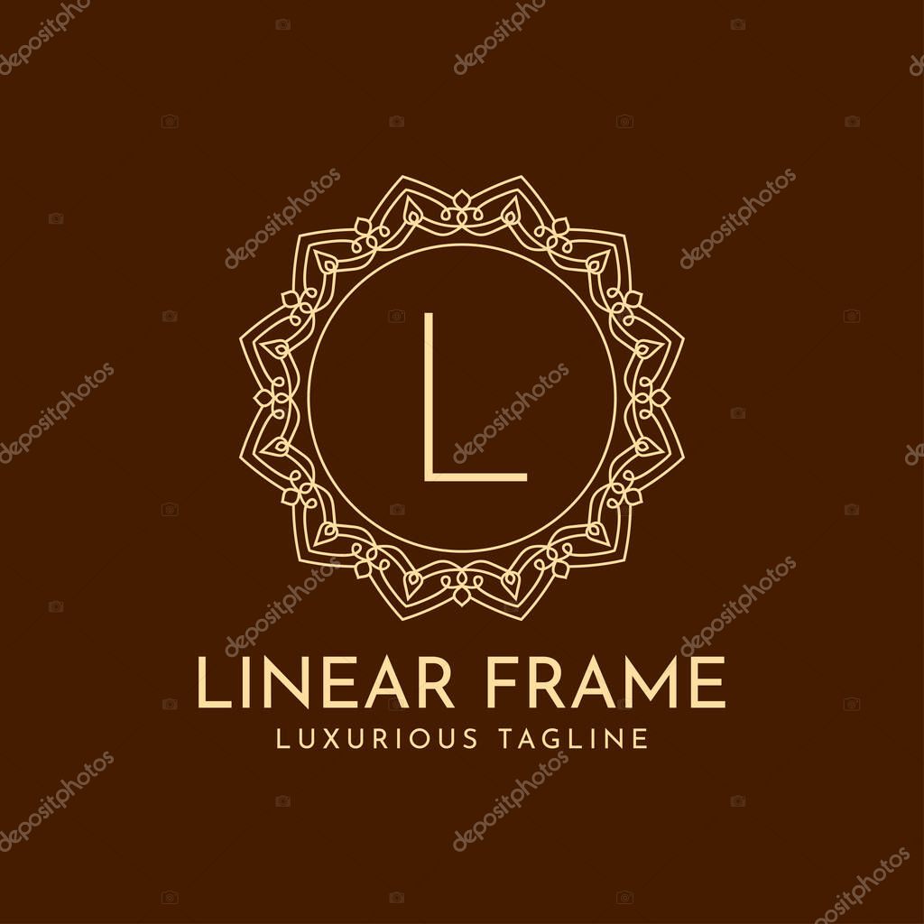 Letter L minimalist circle frame linear luxury decoration vector logo design