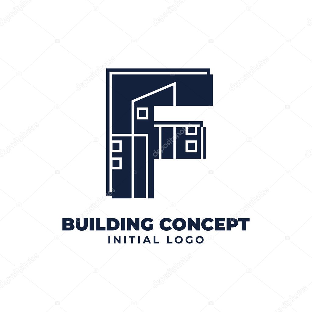 Letter F with building object initial vector logo design suitable for real estate and property business