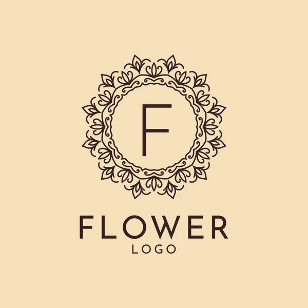 サロン ホテル フェミニンなブランドのための手紙F花サークル装飾 — ストックベクタ