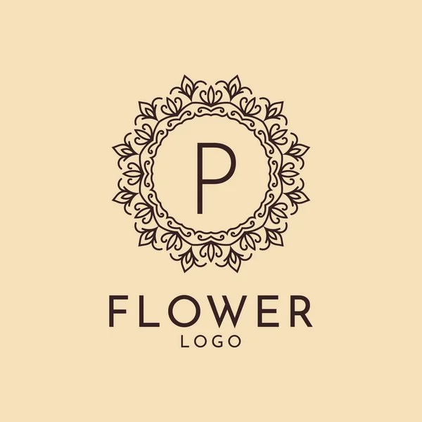 サロン ホテル フェミニンなブランドのための手紙P花サークル装飾 — ストックベクタ