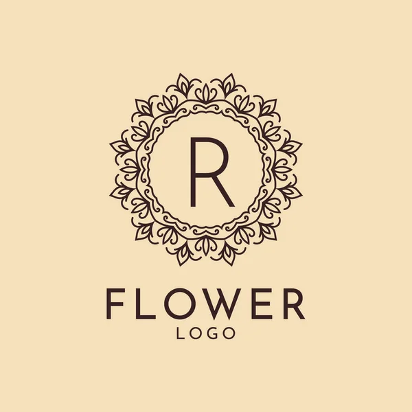 サロン ホテル フェミニンなブランドのための手紙R花サークル装飾 — ストックベクタ