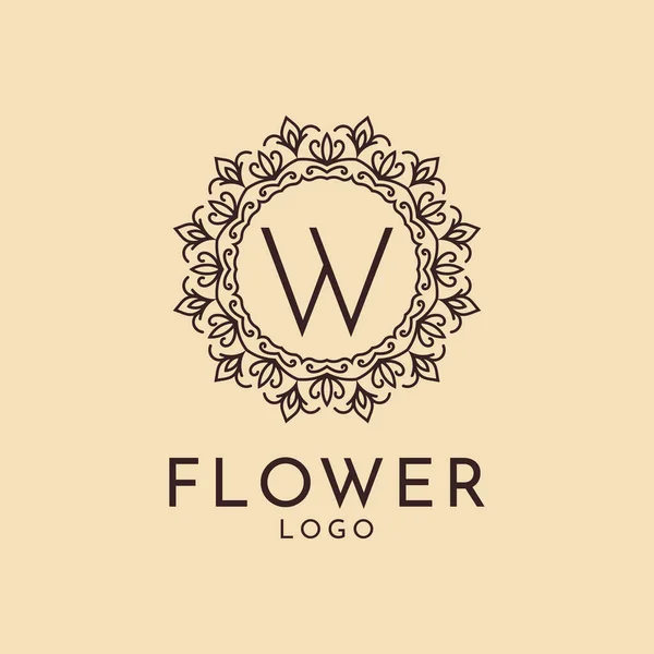 サロン ホテル フェミニンなブランドのための手紙W花サークル装飾 — ストックベクタ