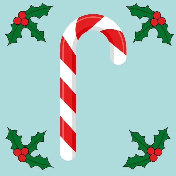 Geleneksel Noel şekeri, mavi arka planda şeker kamışı ve ökseotu yaprakları