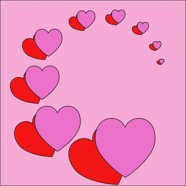 粉色背景的一组彩色螺旋形心脏 — 图库矢量图片