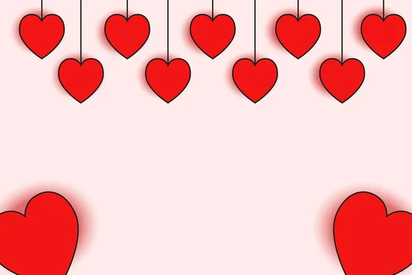 Pink Background Hearts Hanging Top Love Valentine Day — Vetor de Stock