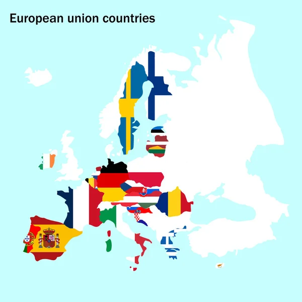 Carte Des Pays Union Européenne Pays Avec Drapeaux Union Européenne — Image vectorielle