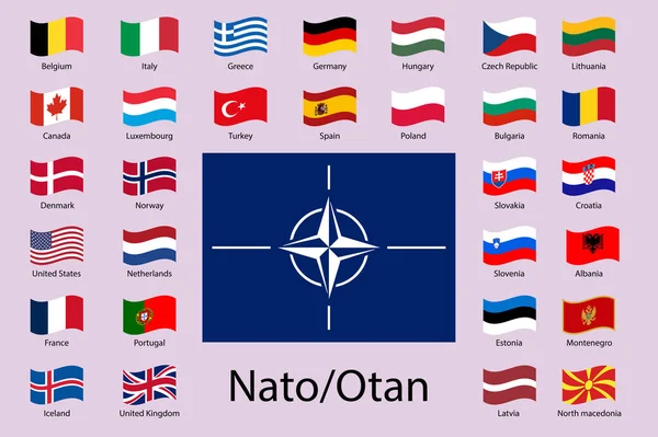 Bandera Otan Todas Las Banderas Los Países Miembros — Archivo Imágenes Vectoriales