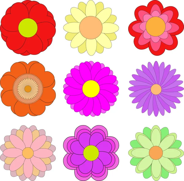 Conjunto Flores Colores Diseño Jardín — Archivo Imágenes Vectoriales