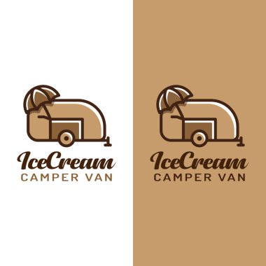 Dondurma arabası ve Kamp Van Logosu Tasarım Şablonu. Mobil dondurma dükkanı, kafeterya, marka firması Elegant Modern Logo Tasarımı için uygundur..