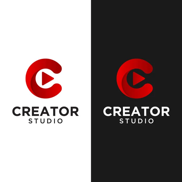 Creatorロゴデザインテンプレートの再生ボタン付きの頭文字C ビデオ映画の映画の映画スタジオの制作に適していますクリエイター会社のビジネスシンプルモダンなヒップスターロゴデザイン — ストックベクタ