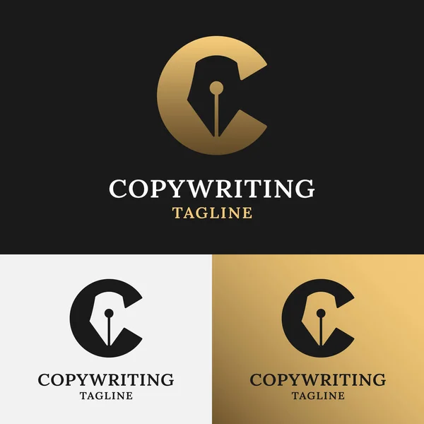 Carta Inicial Pen Copywriting Espaço Negativo Logo Design Template Adequado — Vetor de Stock