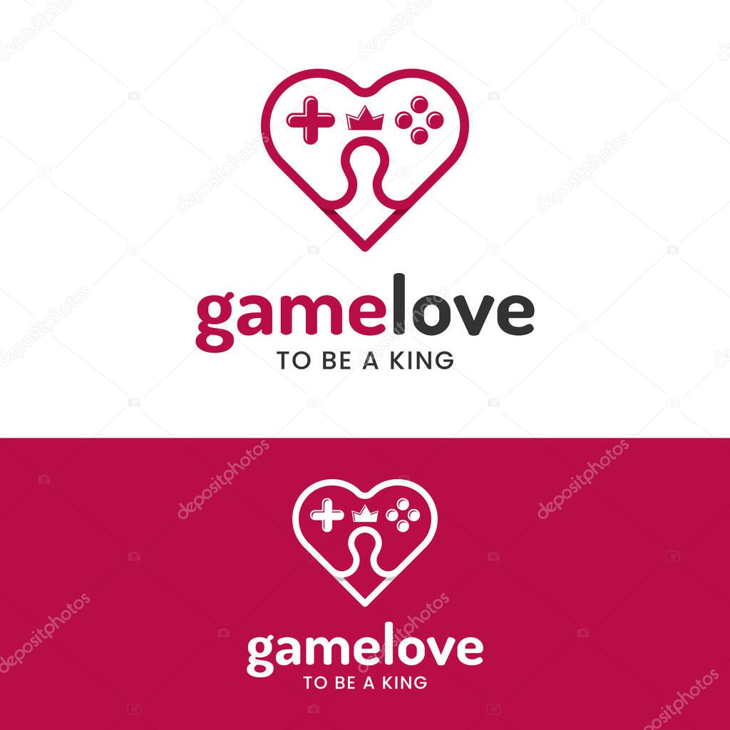 Game Love Heart with Game Controller Stick Logo Design Template. Suitable for Gaming Gamer or Love Romantic Dating App Brand Business Company Logo Design.