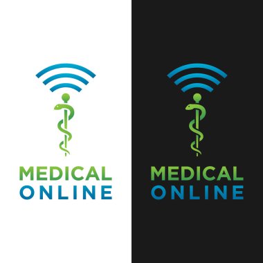 Tıbbi Yılan Caduceus ve Wifi Sinyal Logosu Tasarım Şablonu. Modern Gradyan Logo Tasarımı 'nda Çevrimiçi Dijital Mobil Teknoloji Tıbbi Sağlık Kliniği için uygundur..