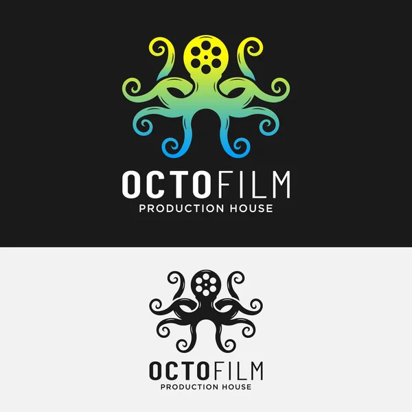 Осьминог Камерой Reel Stripes Filmstrip Logo Design Template Подходит Кинематографии — стоковый вектор