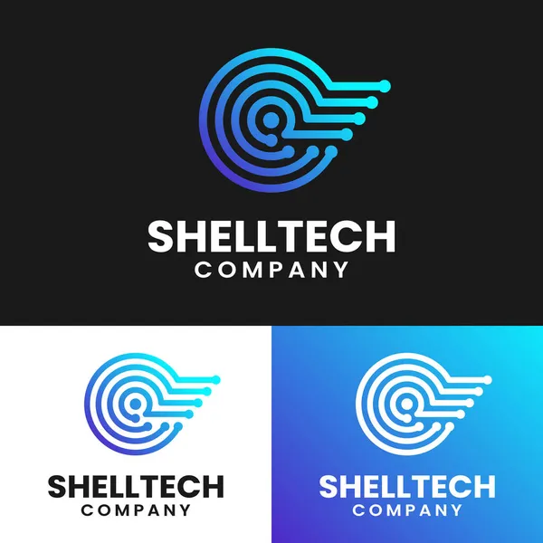 Nautilus Shell Circuit Technology Logo Design Template Inglês Adequado Para — Vetor de Stock