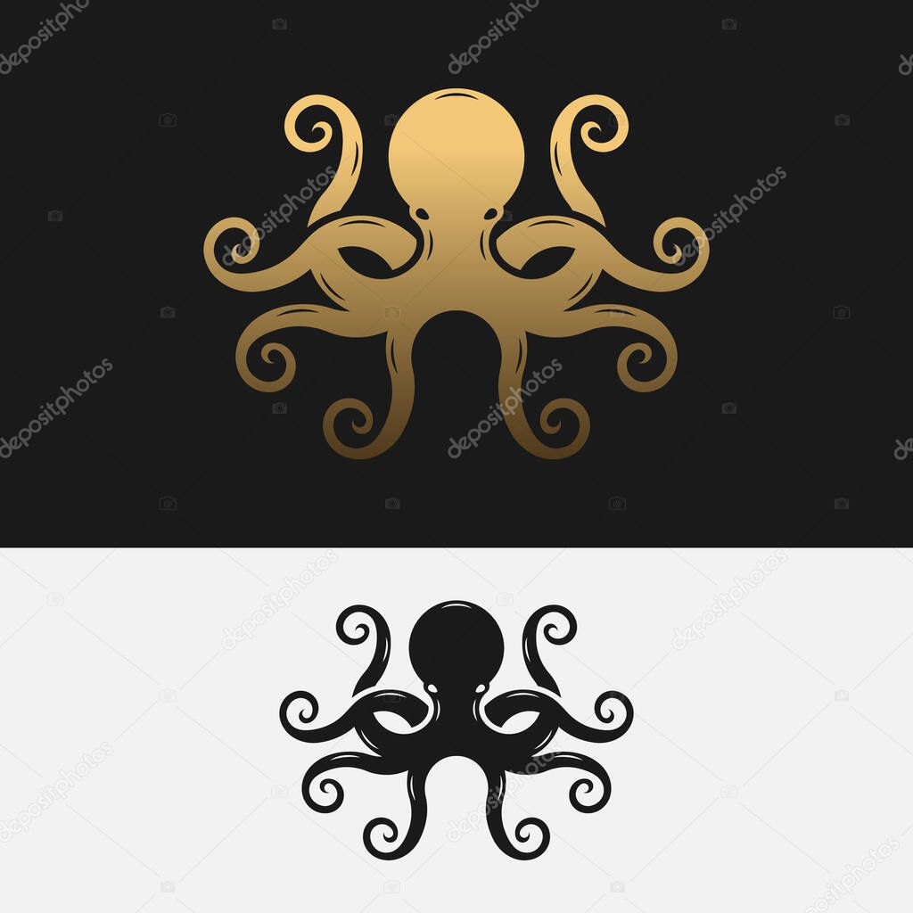Black Octopus Silhouette Logo Design Template. Isolated Octopus Vector on White Background.