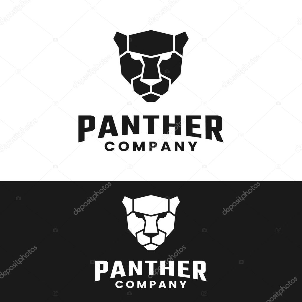 Head of Black Jaguar Panther Leopard Lion Tiger Puma Cougar Wolf Cheetah Rustic Silhouette Vintage Retro Hipster Logo Design.