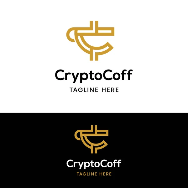 Carta Inicial Crypto Coffee Cup Logo Design Template Adequado Para — Vetor de Stock