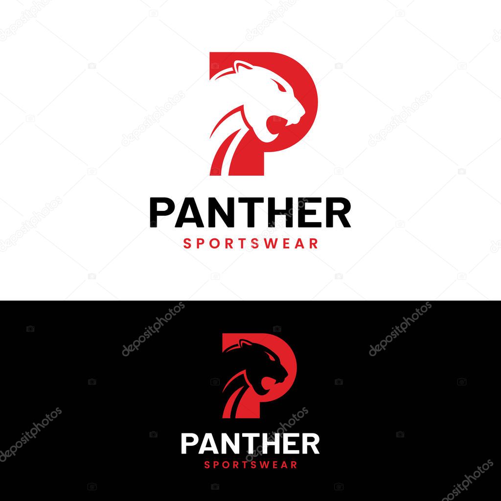 Letter Monogram Initial P Panther Logo Design Template. Suitable for General Sports Fitness Finance Construction Company Business Corporate Shop Apparel in Simple Modern Style Logo Design.