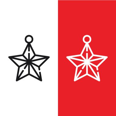 Yılbaşı Xmas Yıldızı Süs Vektörü ikonu. Noel ağacına asılacak yıldız süsleri. Uygulamalar, web sitesi, logo için vektör illüstrasyon simgesi kullanılabilir
