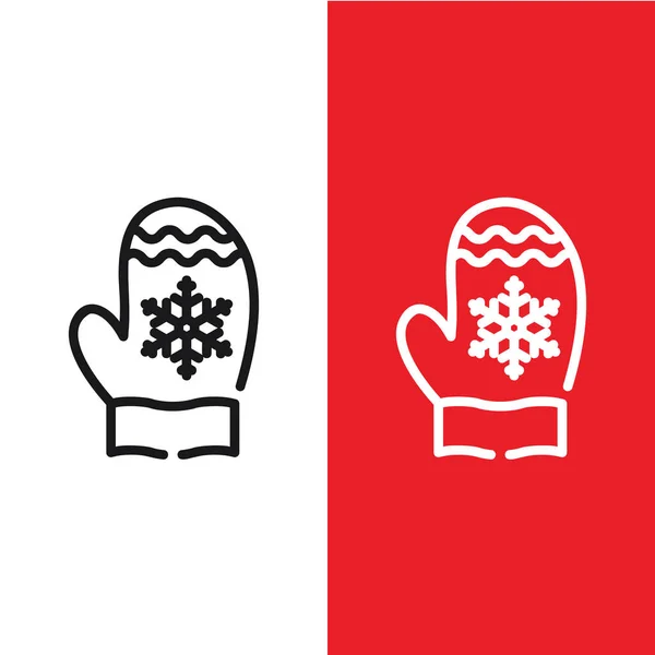 Christmas Xmas Snow Mitten Vector Icon Outline Style Glove Warm — Stock Vector