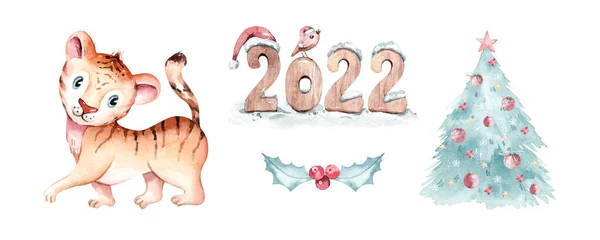 Υδατογραφία Μωρό Τίγρη Σύμβολο Του Νέου Έτους 2022 Υδατογραφία Χαριτωμένο — Φωτογραφία Αρχείου