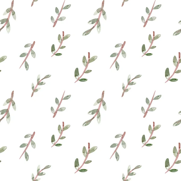 Seamless Pattern Pink Flowers Cherry Blossom Leaves Gray Background Watercolor — 스톡 사진
