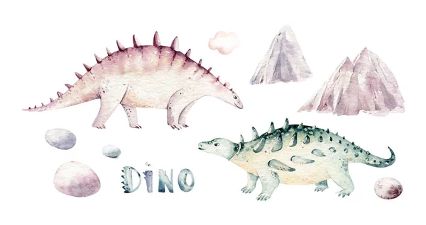 Desenhos Animados Bonitos Coleção Dinossauros Aquarela Ilustração Dino Pintado Mão — Fotografia de Stock