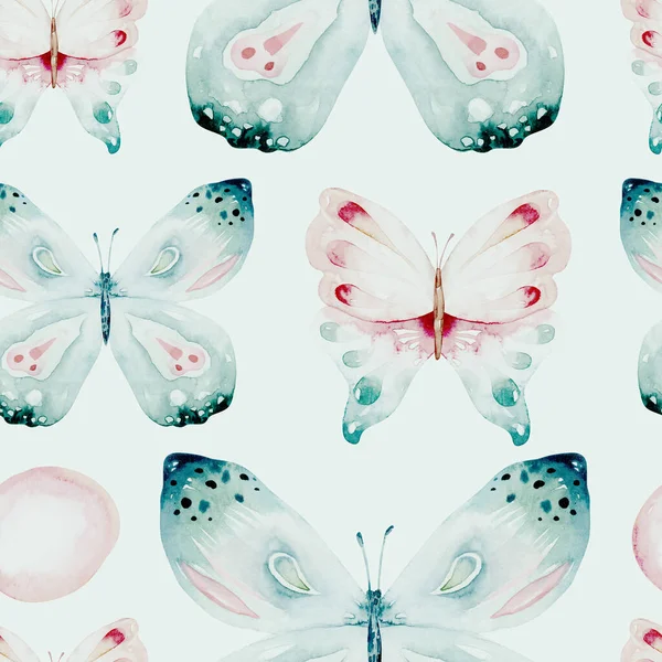 Akvarell Färgglada Fjärilar Isolerade Vit Bakgrund Blå Gul Rosa Och — Stockfoto