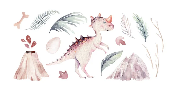 Cute Cartoon Baby Dinosaurs Collection Watercolor Illustration Hand Painted Dino — Stock Photo, Image