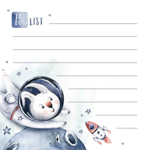 Astronaut baby boy girl elephant, fox cat and bunny, space suit, cosmonaut stars, planet, moon, rocket and shuttle isolated watercolor space ship illustration on white background, Spaceman cartoon kid astronout. universe illustration nursery.