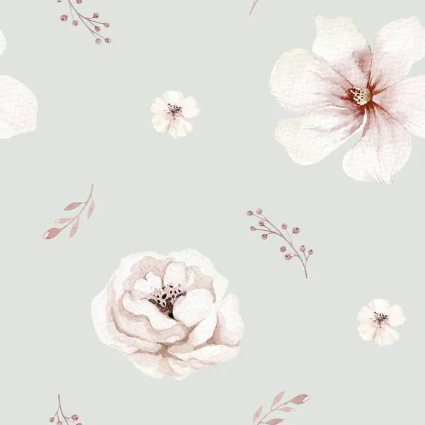 Aquarelle Motif Floral Vintage Sans Couture Avec Plumes Illustration Aquarelle — Photo