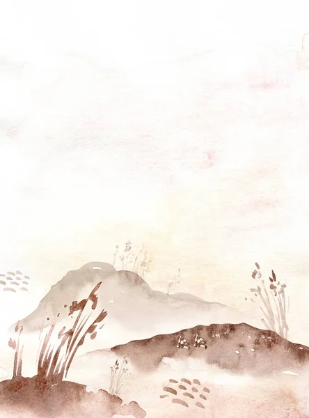 水の色霧の山の風景 霧の木 空のイラスト 冬の背景 — ストック写真