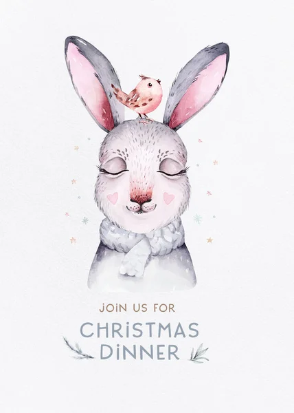 Watercolor New Year Baby Bunny Portrait Illlustration Oster Merry Christmas — Photo