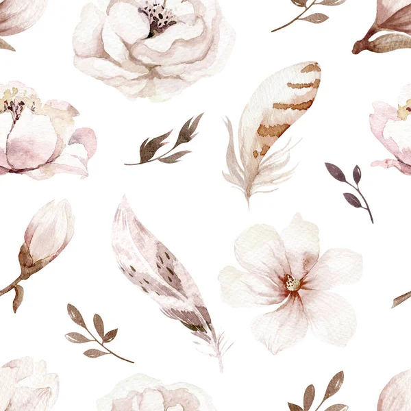Watercolor Floral Vintage Seamless Pattern Feathers Watercolor Illustration — Stock Photo, Image