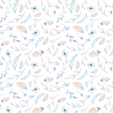 Watercolor colorful ethnic arrows, feather and flowers in native American style.Tribal Navajo isolated ornament on white background. Indian, Peru Aztec wrapping illustration.