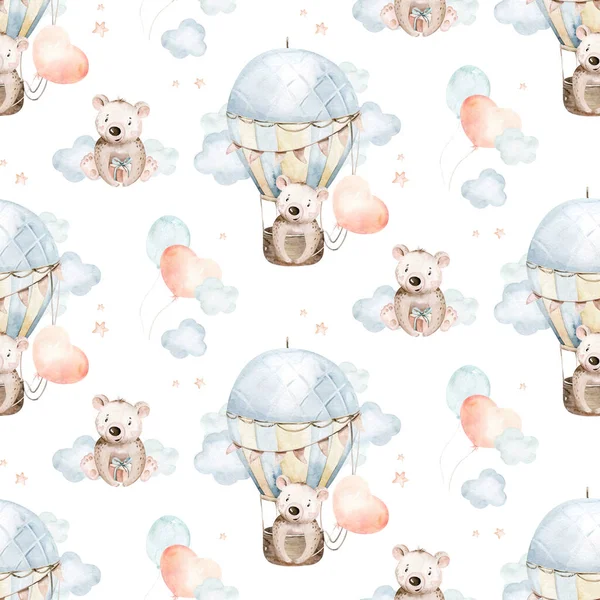 Cute baby rabbit animal seamless pattern, forest illustration for children clothing. Woodland watercolor Hand drawn boho image for cases design, nursery posters, postcards.