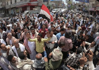  Taiz, Yemen 30 Ağustos 2019: Yemen 'deki BAE etkisine karşı gösteriler ve Arap İttifakı' ndaki varlığı 
