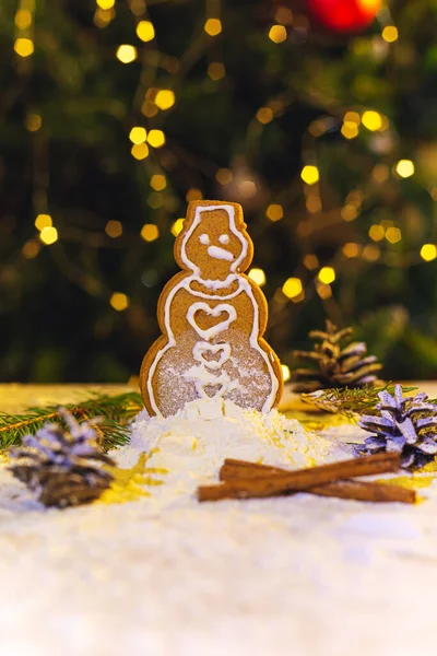 Christmas Gingerbread Background Tree Garland New Year Christmas Food Background — Stock Photo, Image