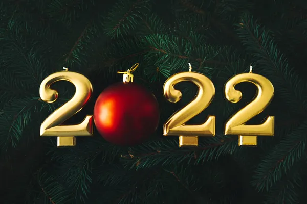 Fondo Festivo Feliz Año Nuevo 2022 Velas Oro Fondo Ramas — Foto de Stock