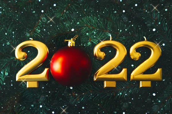 Fondo Festivo Feliz Año Nuevo 2022 Velas Oro Fondo Ramas — Foto de Stock